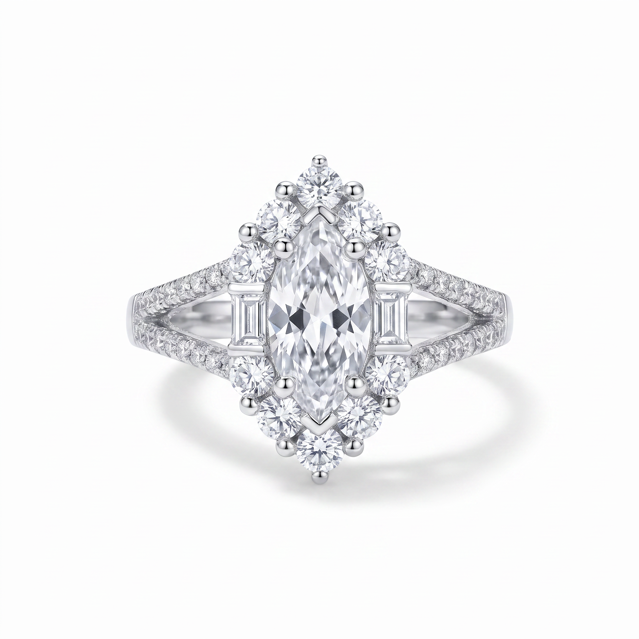 Gold Wz White Baguette Marquise Cut Ring 7 — studio