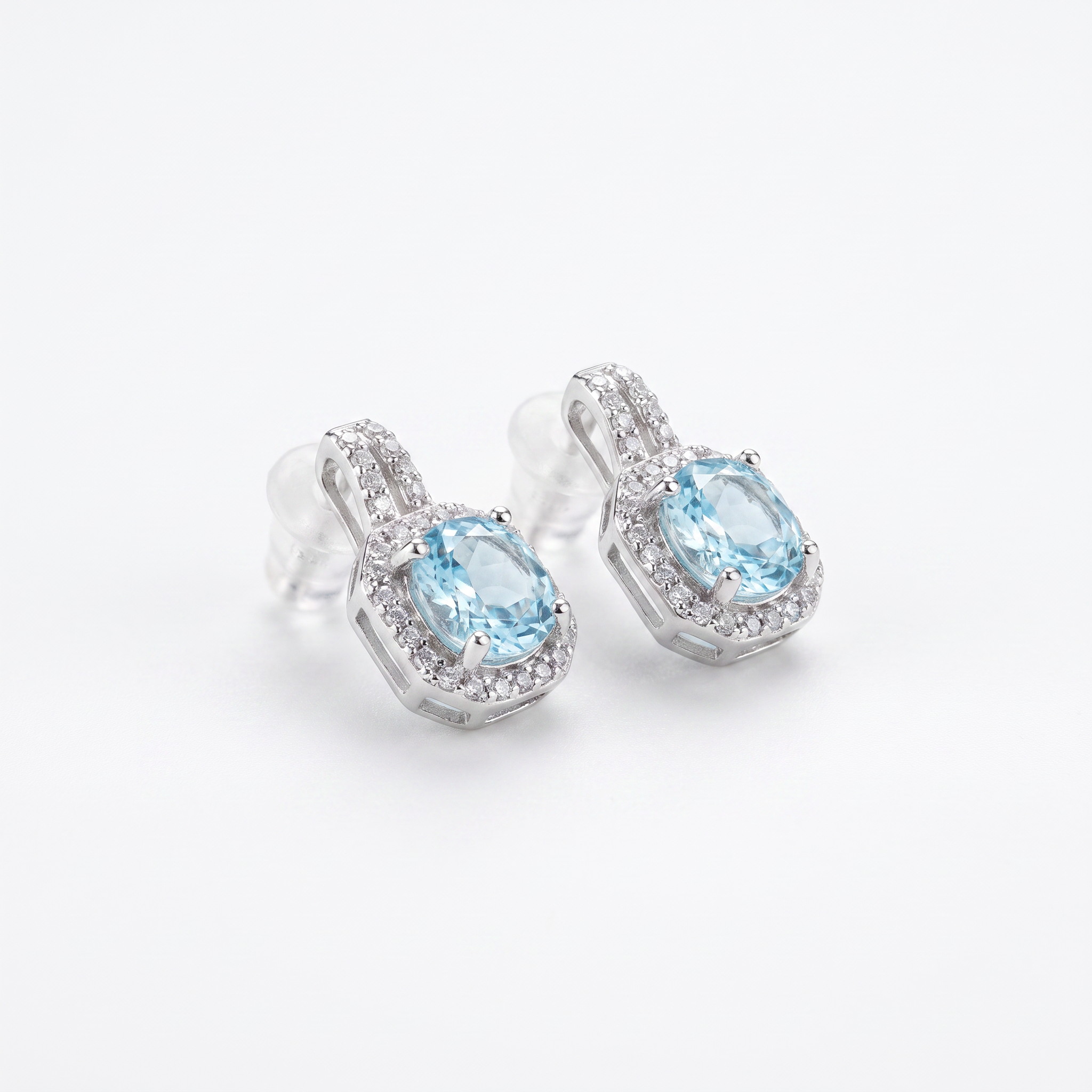 Created Aq White Wz Round Cut Studs Earring — studio