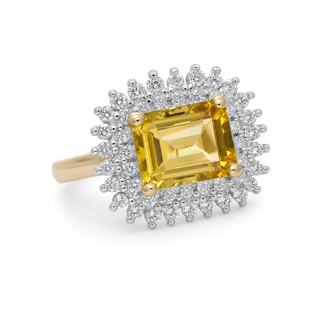 Gold Yt White Wz Emerald Cut Ring 8 — studio