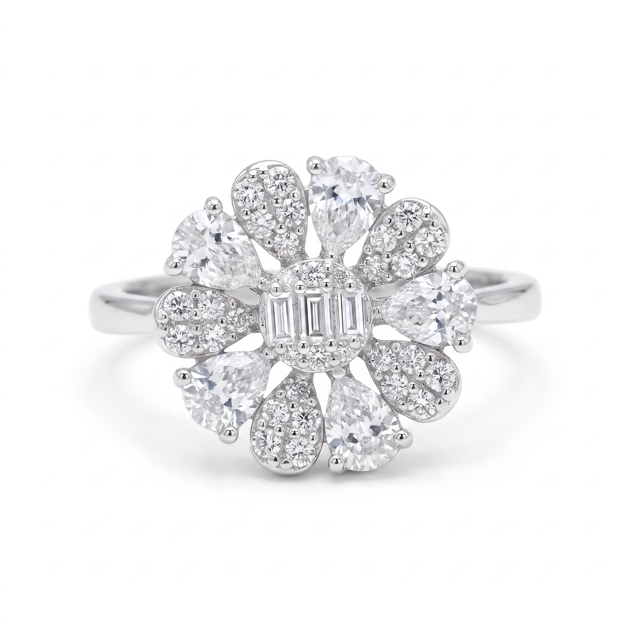 Gold Wz White Baguette Flower Ring 8 — studio