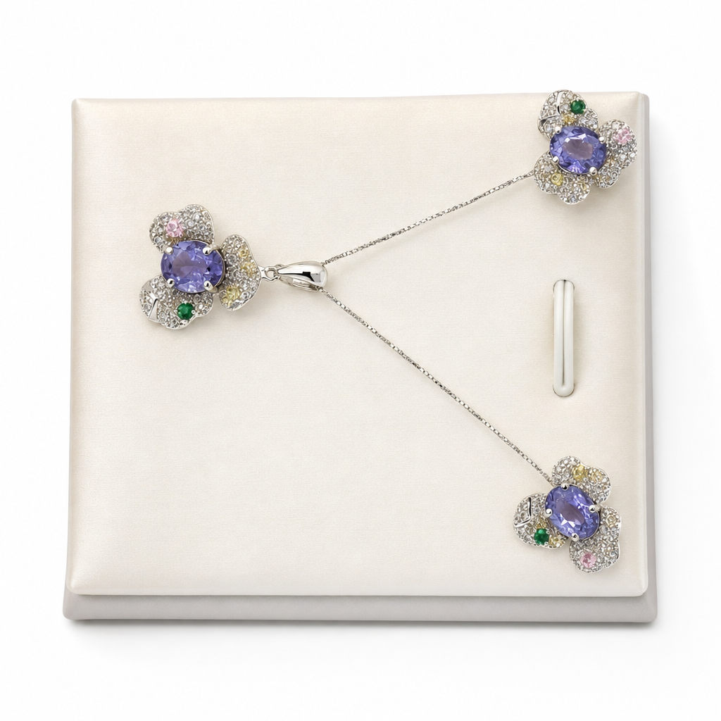 Gold Ta White Wz White Multi Stone Oval Cut Flower Pendant — studio