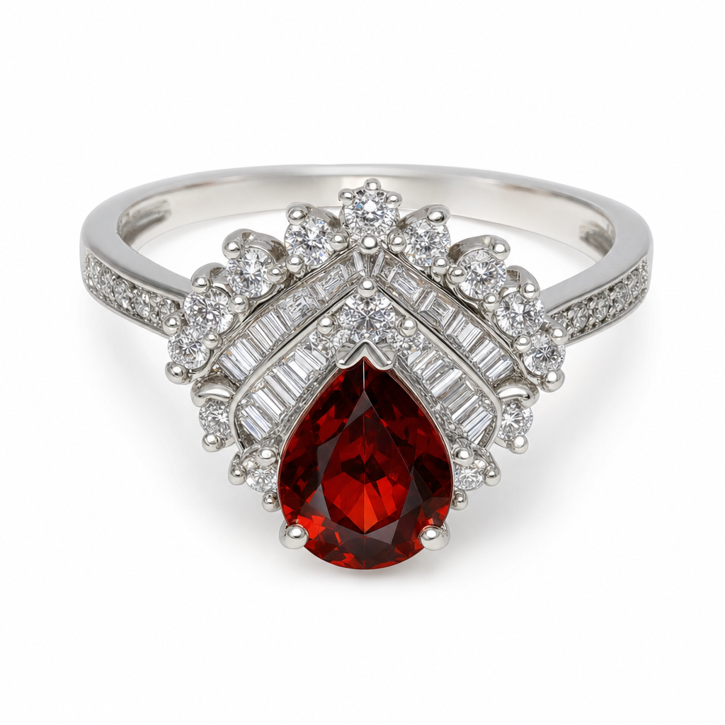 Gold Garnet White Wz Pear Cut Ring 7 — studio