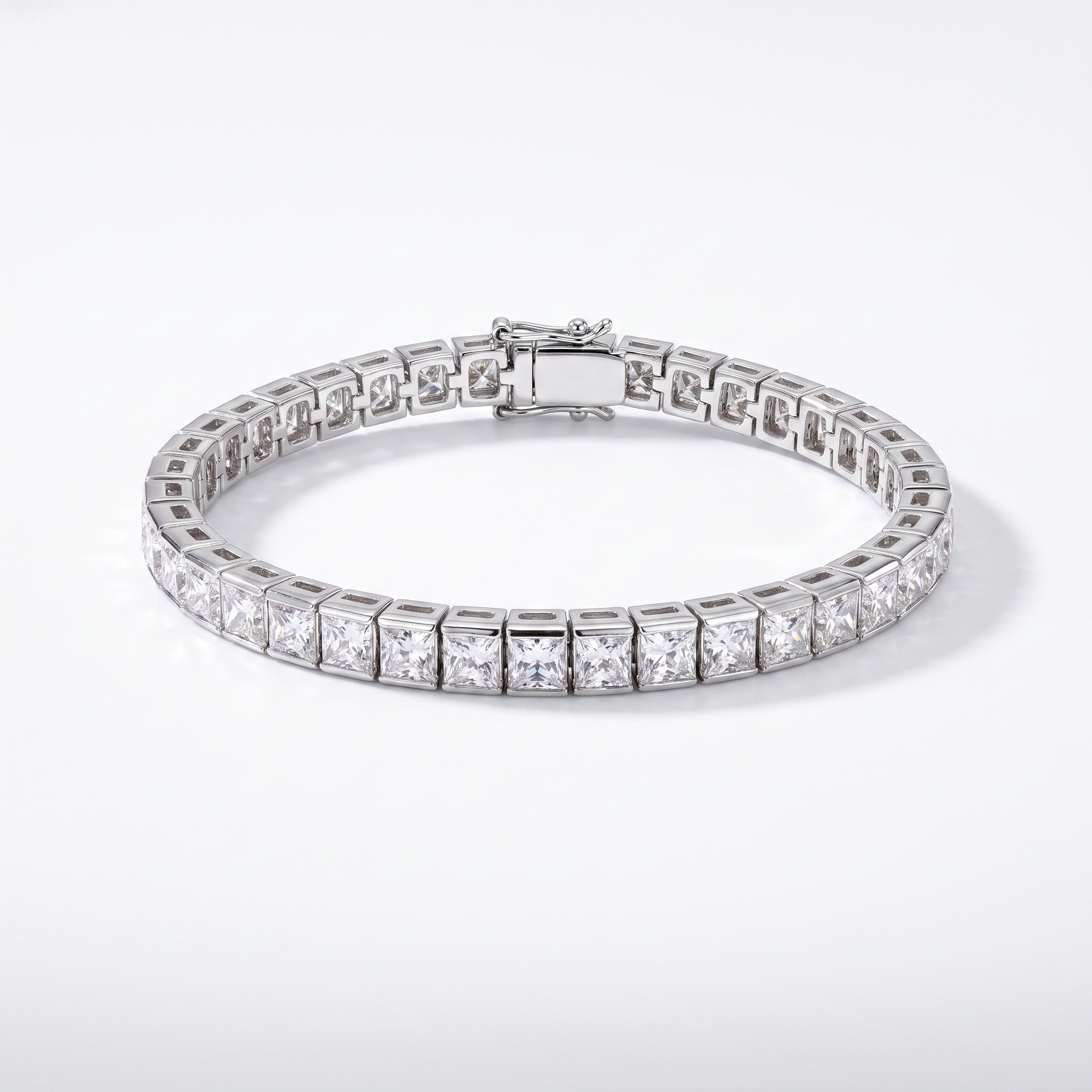14K White Gold Princess Cut Diamond Bracelet — studio