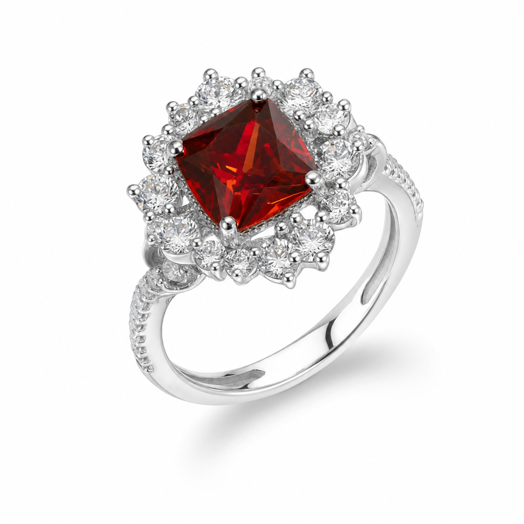 Created Garnet White Wz Round Cut Flower Ring 7 — studio