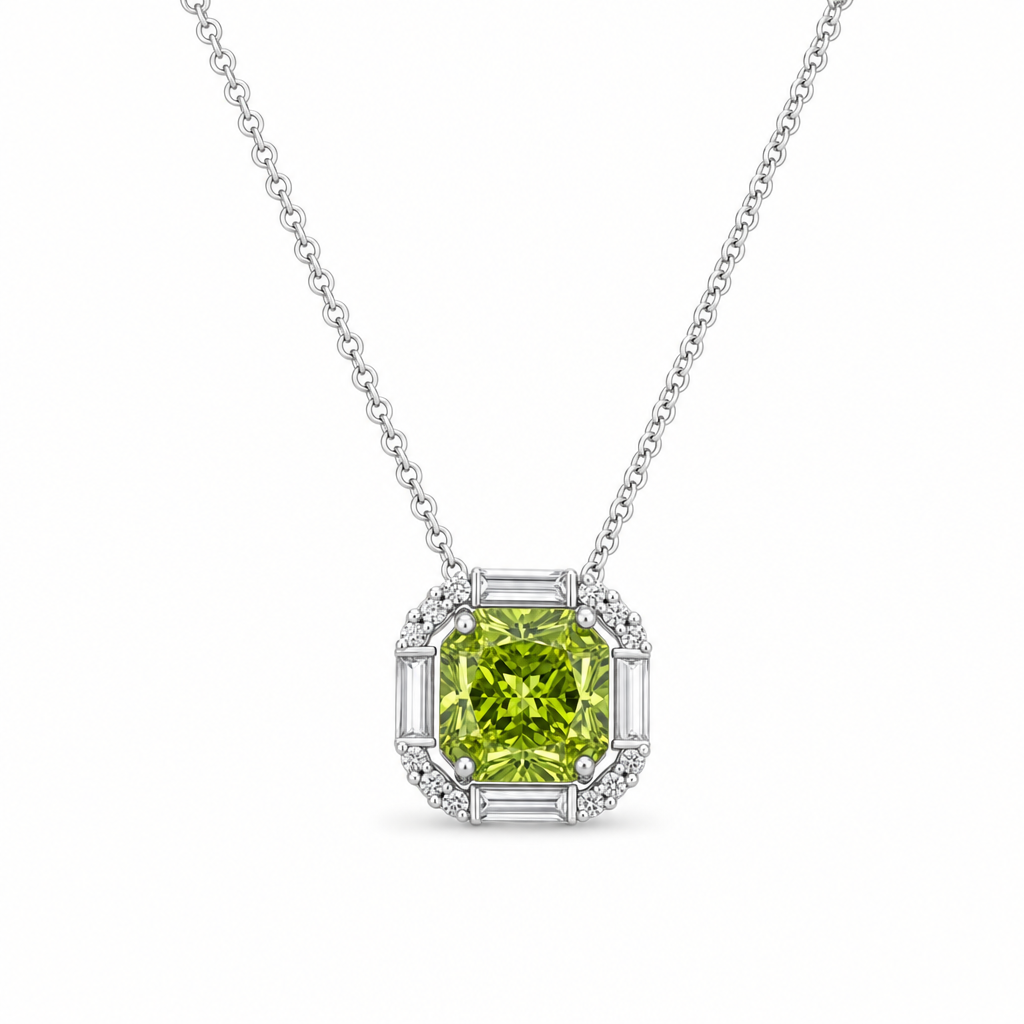 Created Peridot White Zircon Princess Cut Pendant — studio