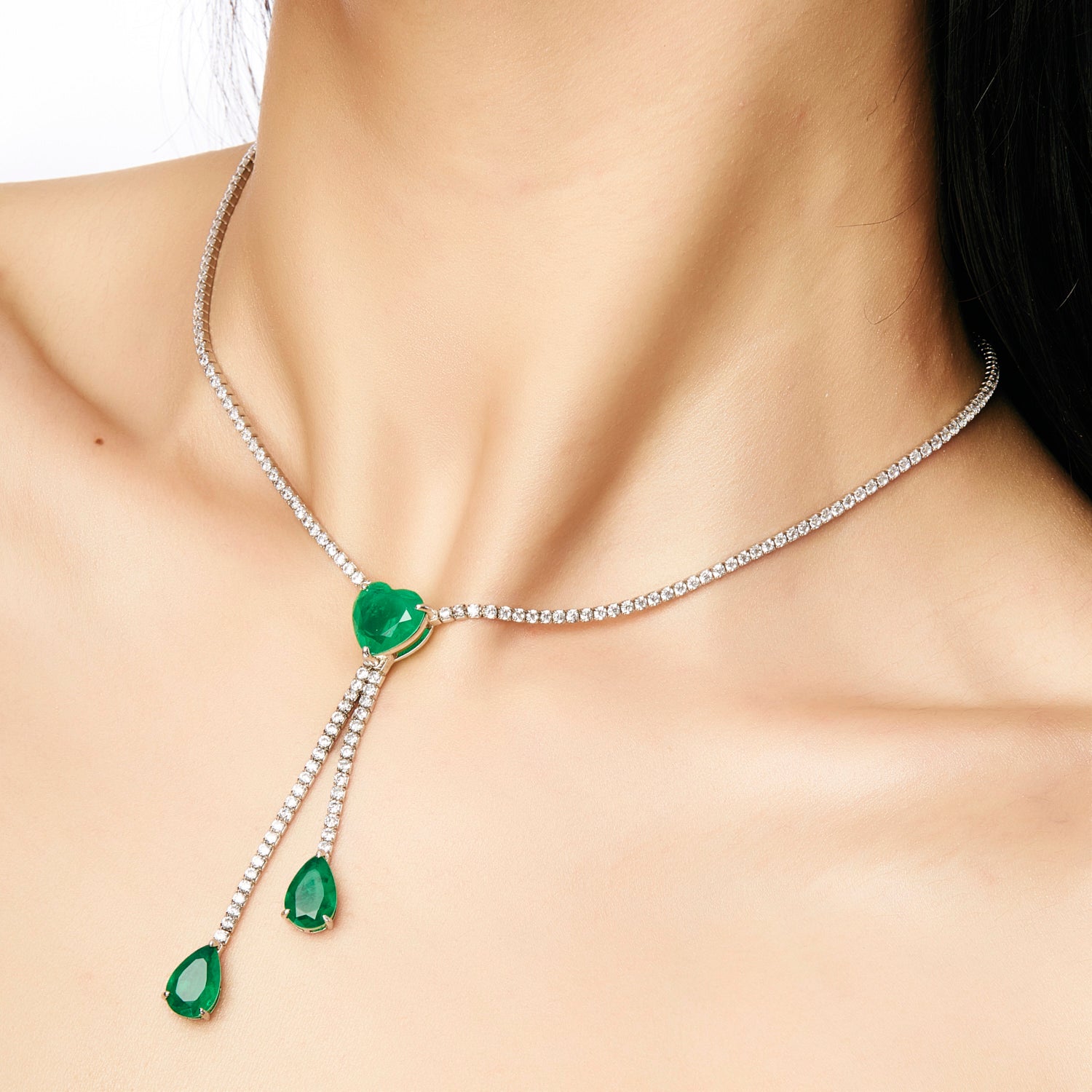 Emerald Heart & Pear Pendant