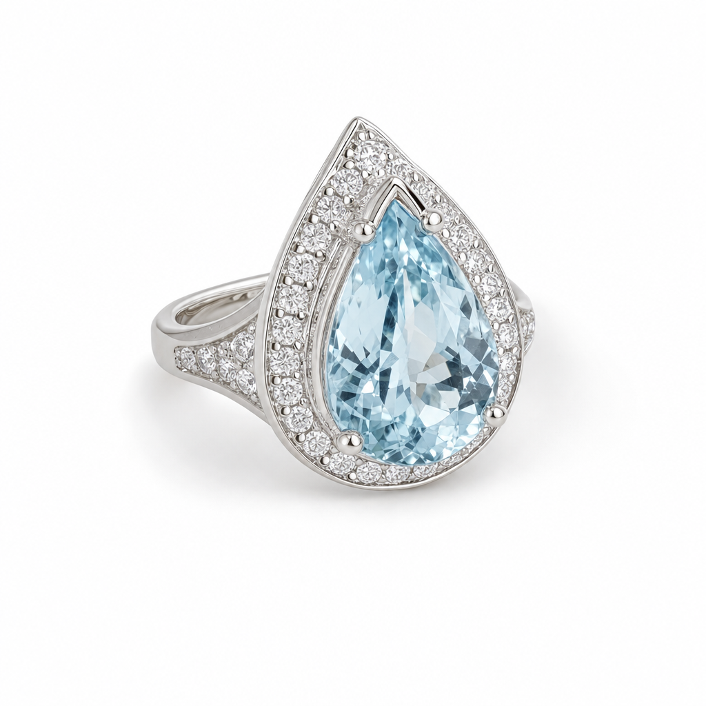 Gold Aq White Wz Pear Cut Ring 7 — studio