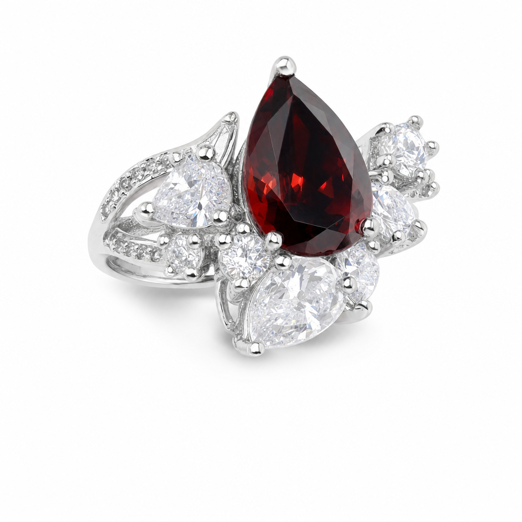 Created Garnet White Wz Oval & Pear Cut Ring 8 — studio