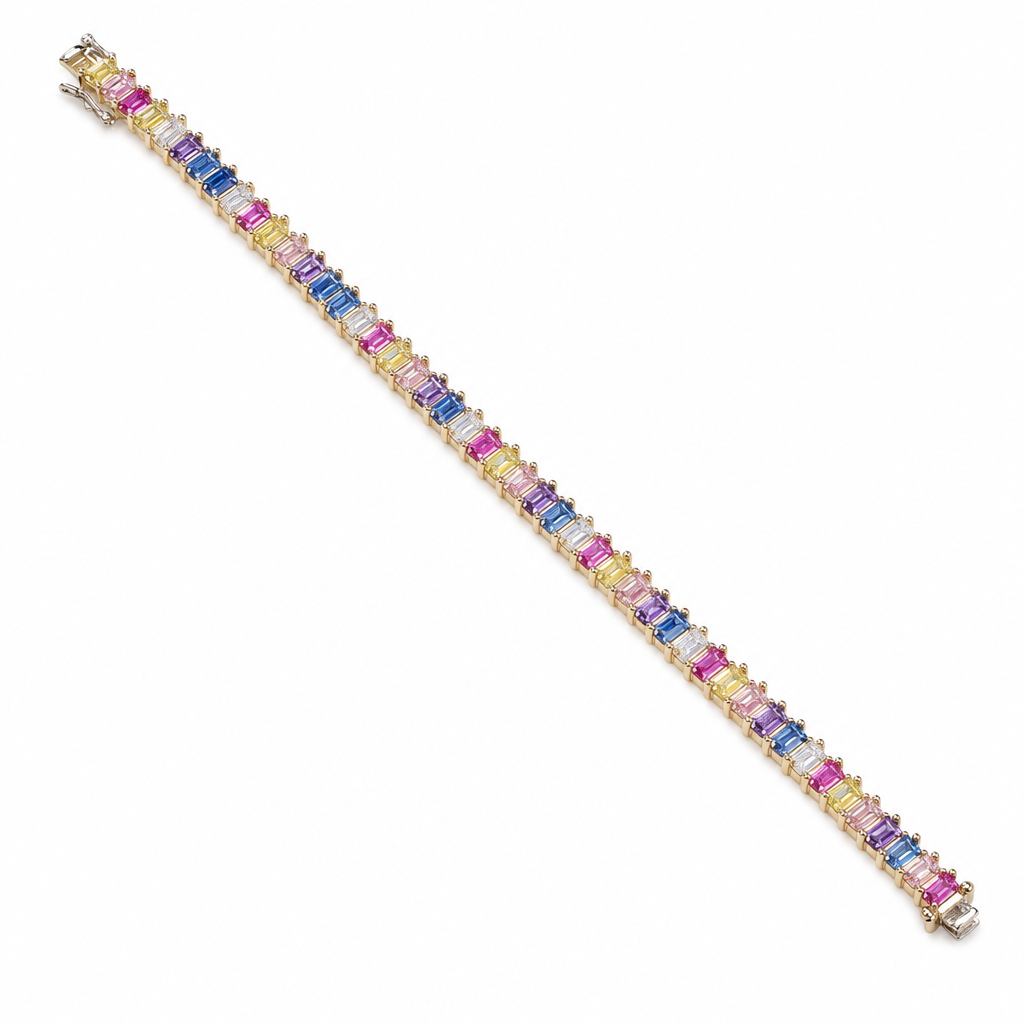 Gold Multi Color White Wz Baguette Cut Bracelet — studio