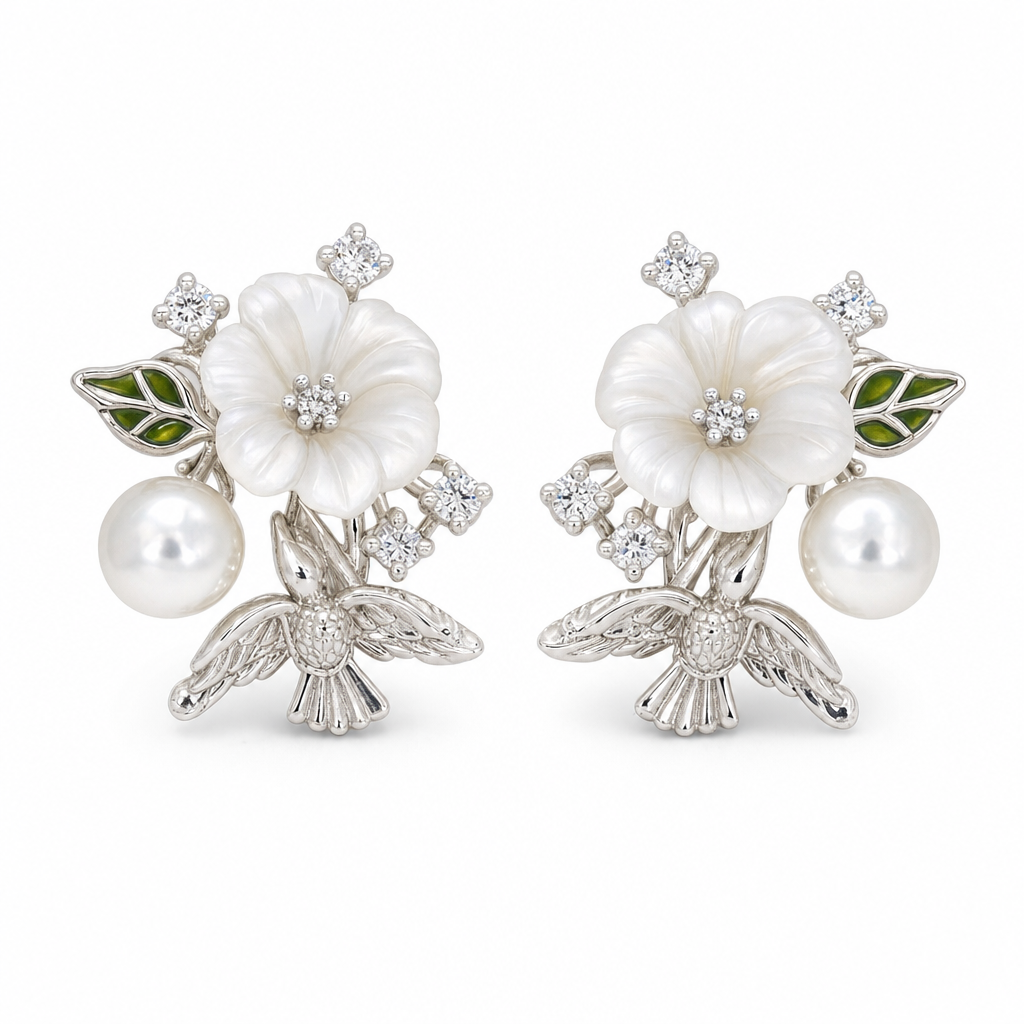 Gold Pe White Wz Fancy Flower Earring — studio