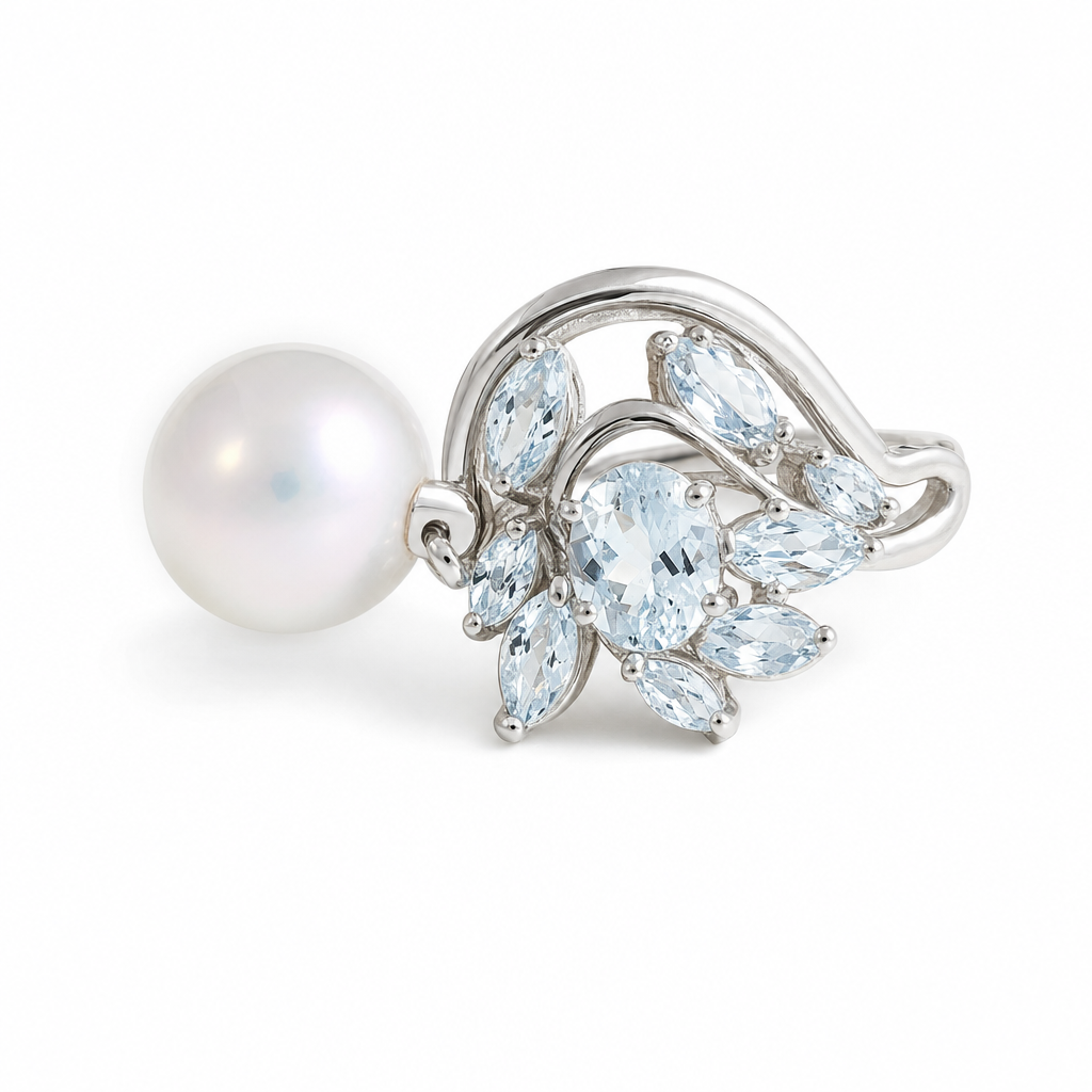 Gold Aq White Wz Oval & Marquise Cut Ring 6 — studio