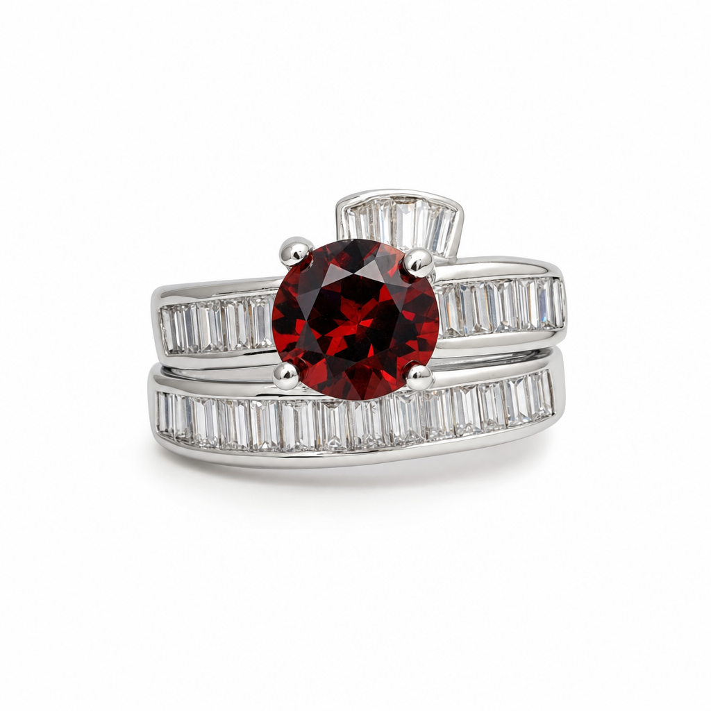 Created Garnet White Wz Round Cut Ring 7 — studio