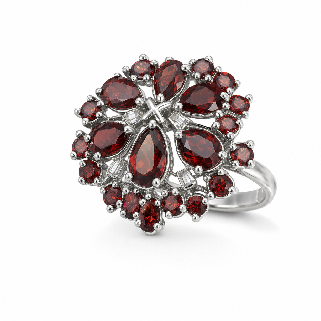 Created Garnet White Bagette Pear Cut Ring 6 — studio