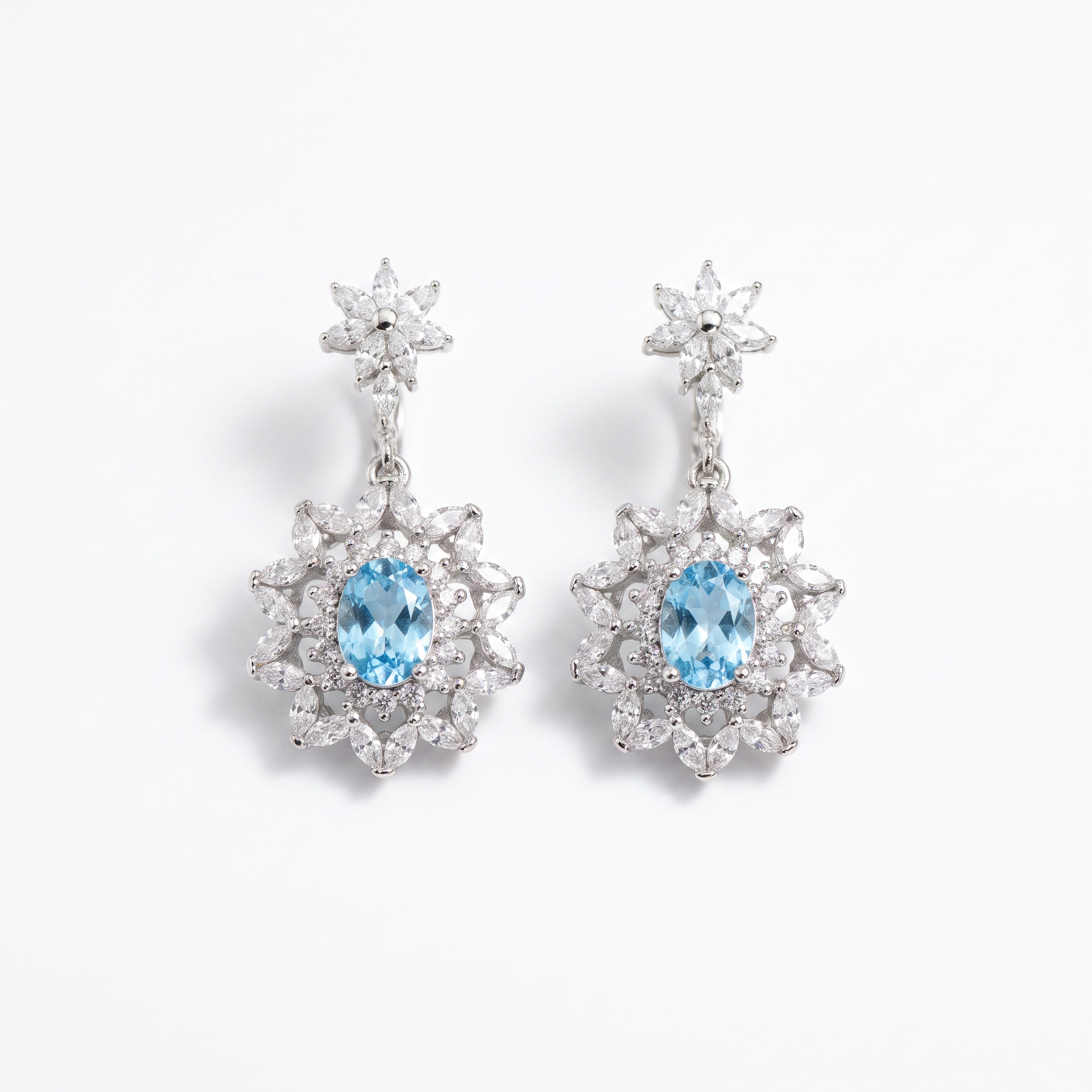 Gold Aquamarine White WZ Oval & Marquise Cut Earring — studio