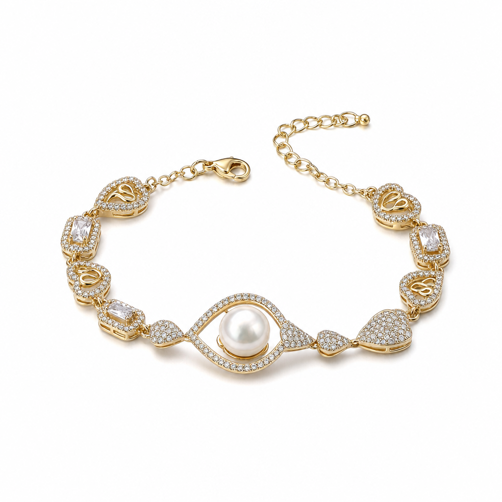 Gold Pe White Wz Heart Bracelet — studio
