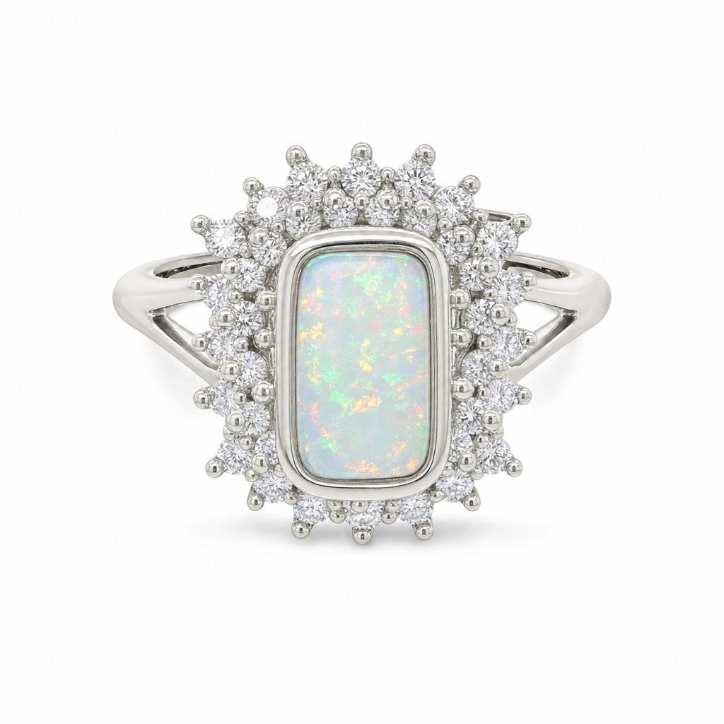 Gold Opal White Zircon Rectangle Cut Ring 8 — studio