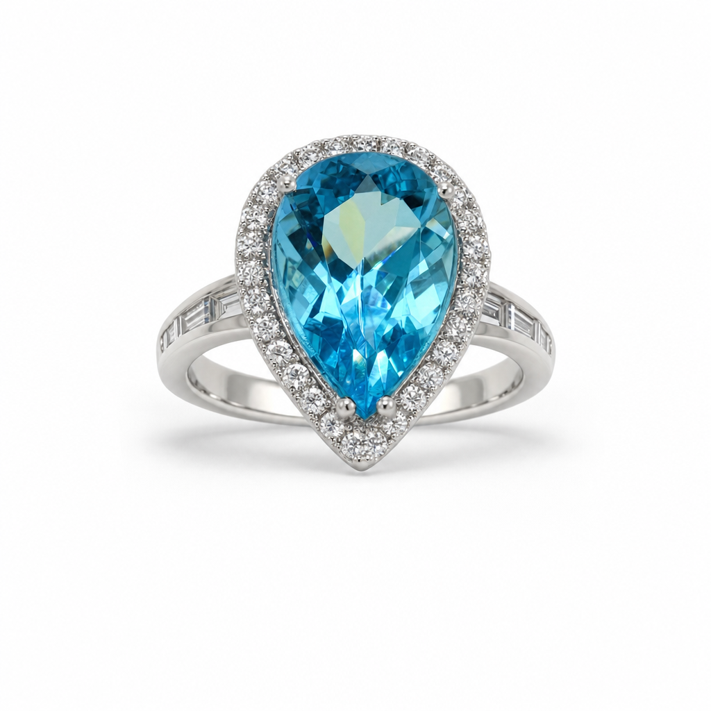 Gold Bt White Baguette Round Cut Band & Ring 7 — studio