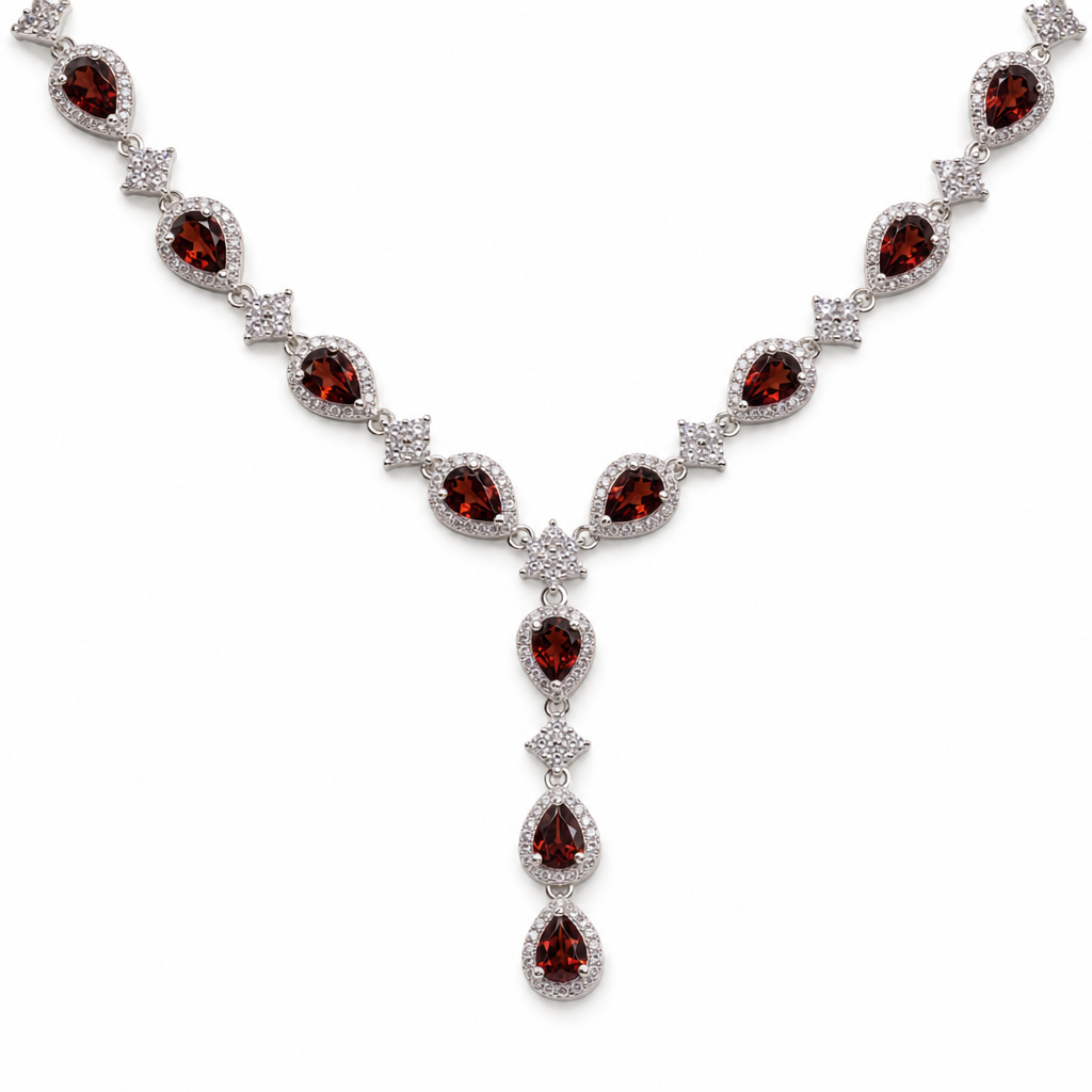 Gold Garnet White Wz Pear Cut Necklace — studio