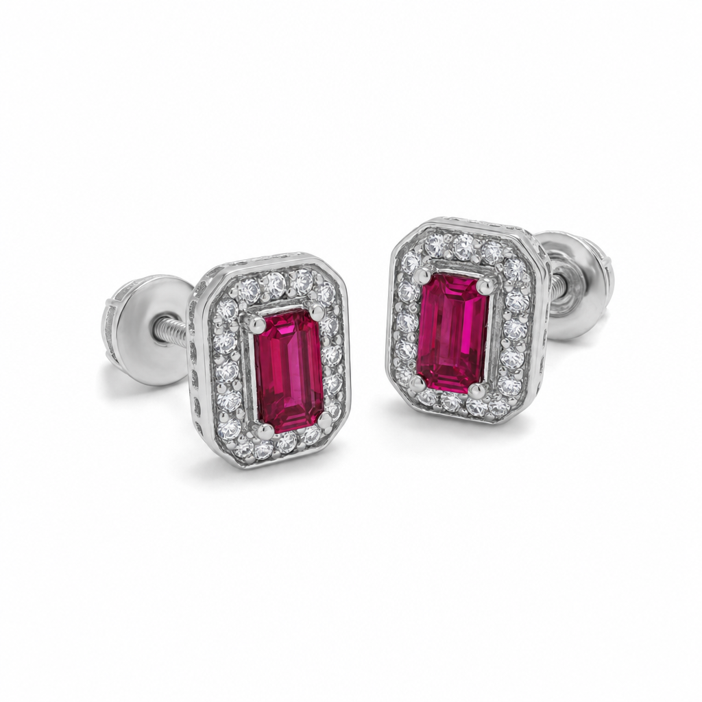 Created Ru White Wz Emerald Cut Studs Earring — studio