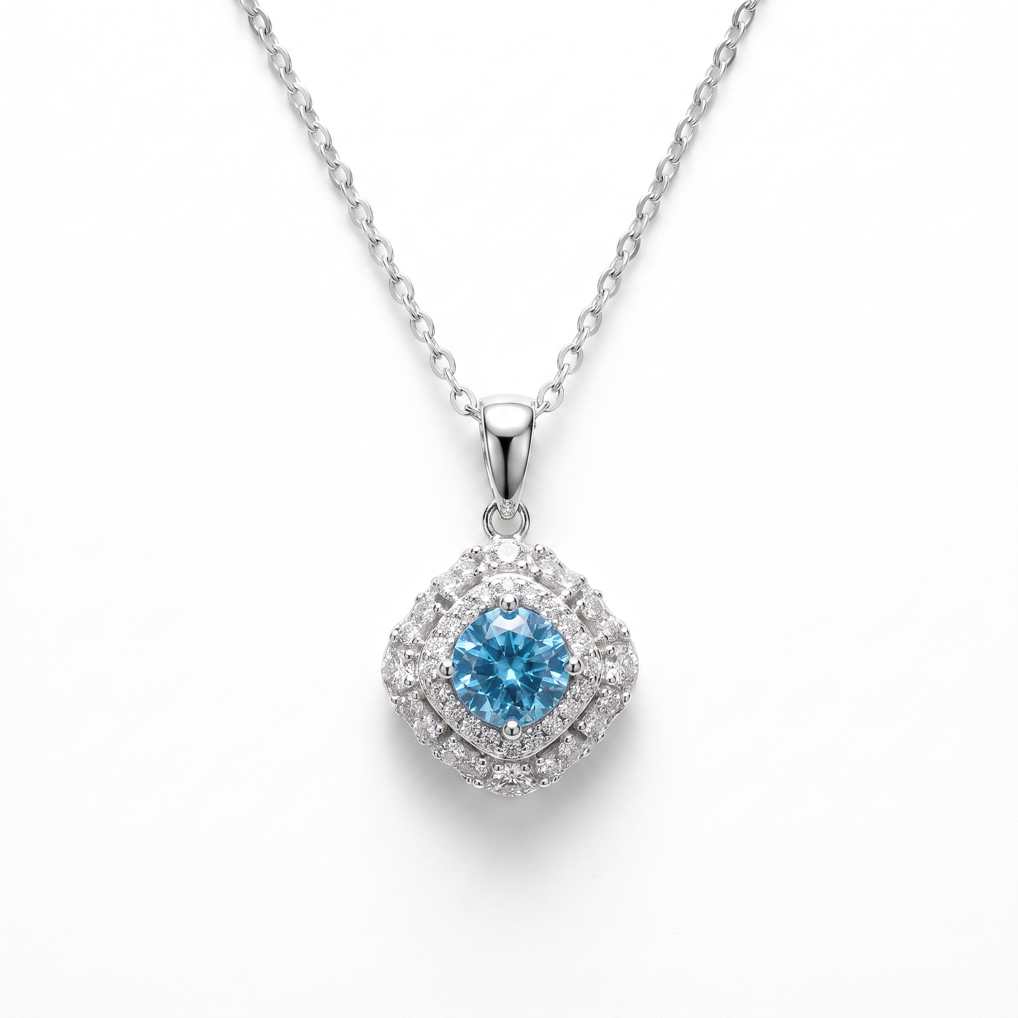 Gold Moissanite White Created Aq Round Cut Pendant — studio