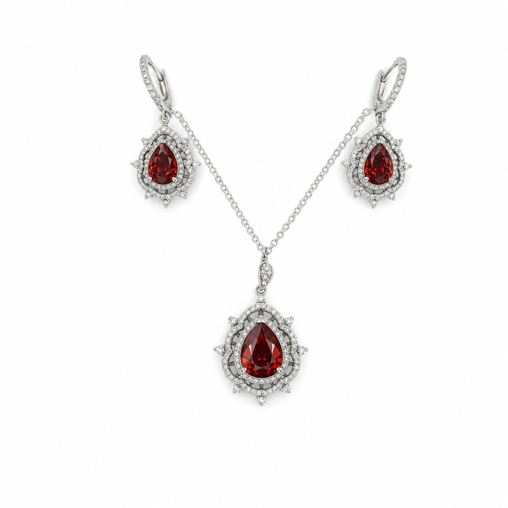 Gold Garnet White Wz Oval &pear Cut Earring — studio