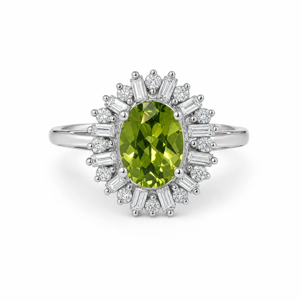 Created Peridot White Baguette Oval Cut Ring 9 — studio