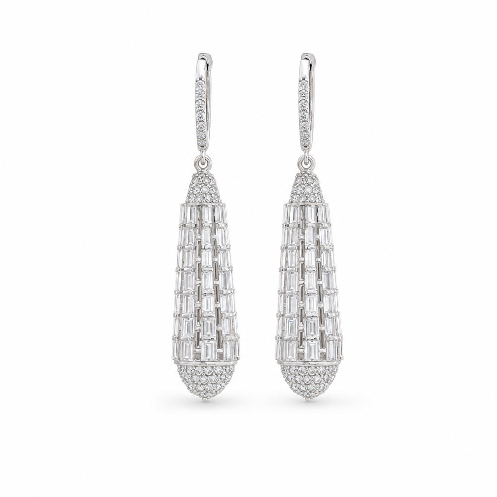 Gold Wz White Baguette Fancy Earring — studio