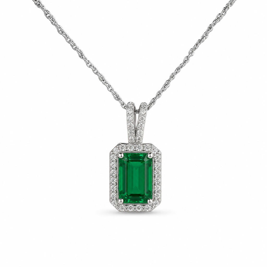 Created Emerald White Zircon Emerald Cut Pendant — studio