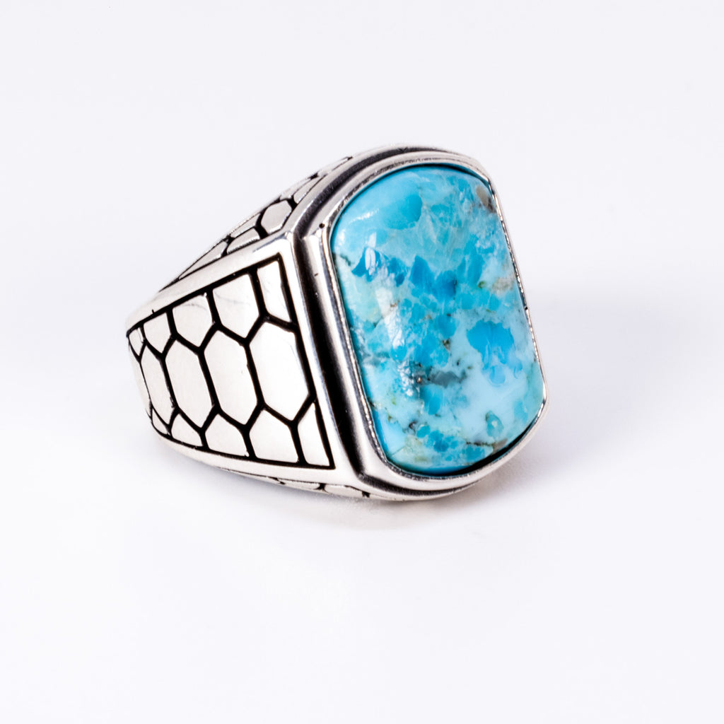 Snake Print Turquoise Ring in Sterling Silver and Rhodium