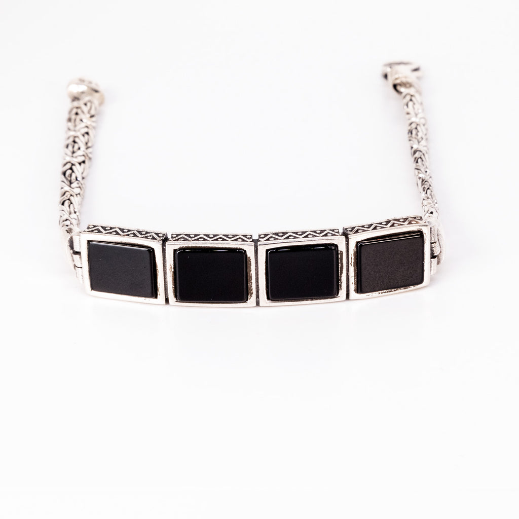 4 Stone Onyx Bracelet in Sterling Silver and Rhodium