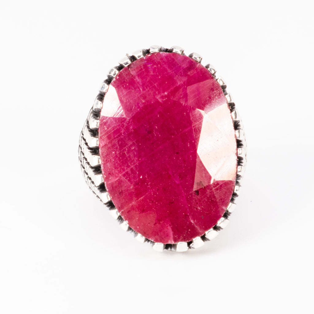 Oval Ruby Ring in Sterling Silver and Rhodium