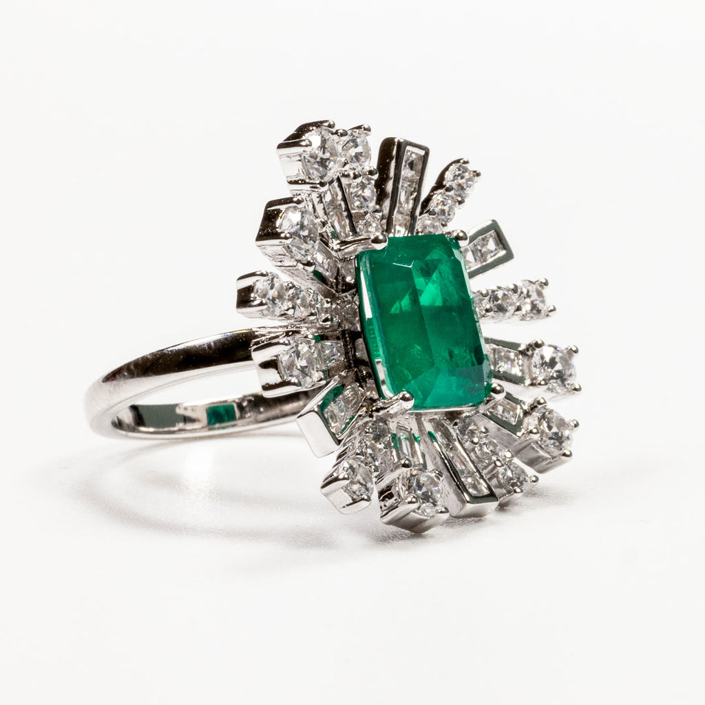 Cr. Emerald with White Zirconia Emerald Cut Ring