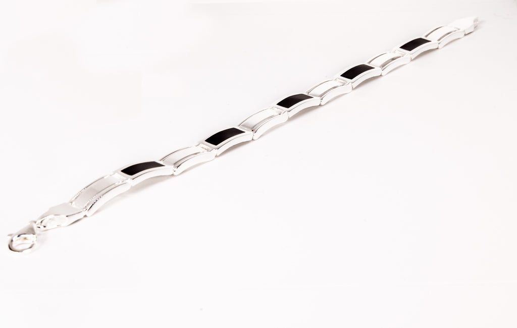 Onyx Bracelet in Sterling Silver and Rhodium
