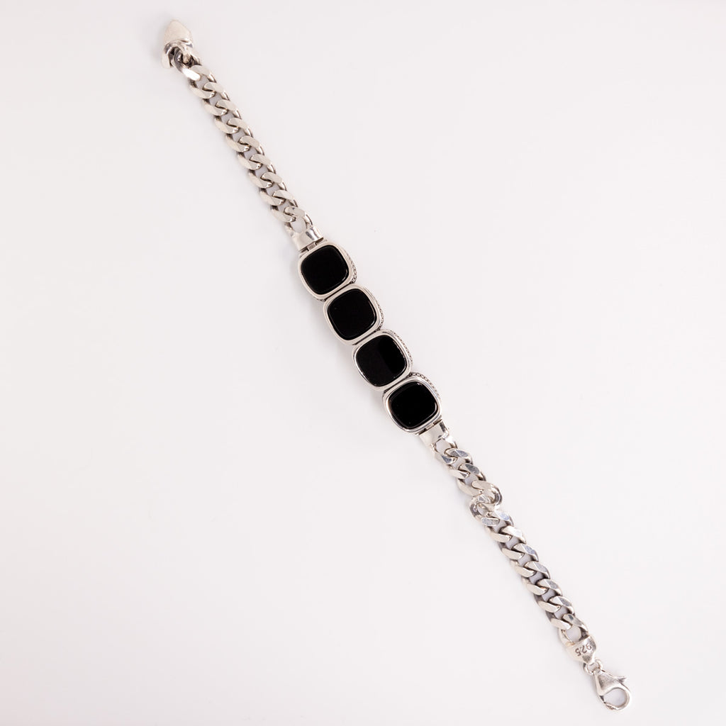 4 Stone Onyx Bracelet in Sterling Silver and Rhodium