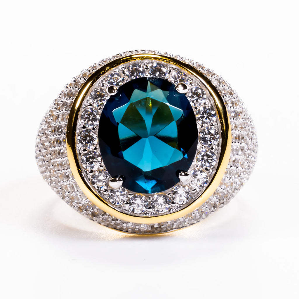 Blue Topaz with White Zirconia Oval Ring