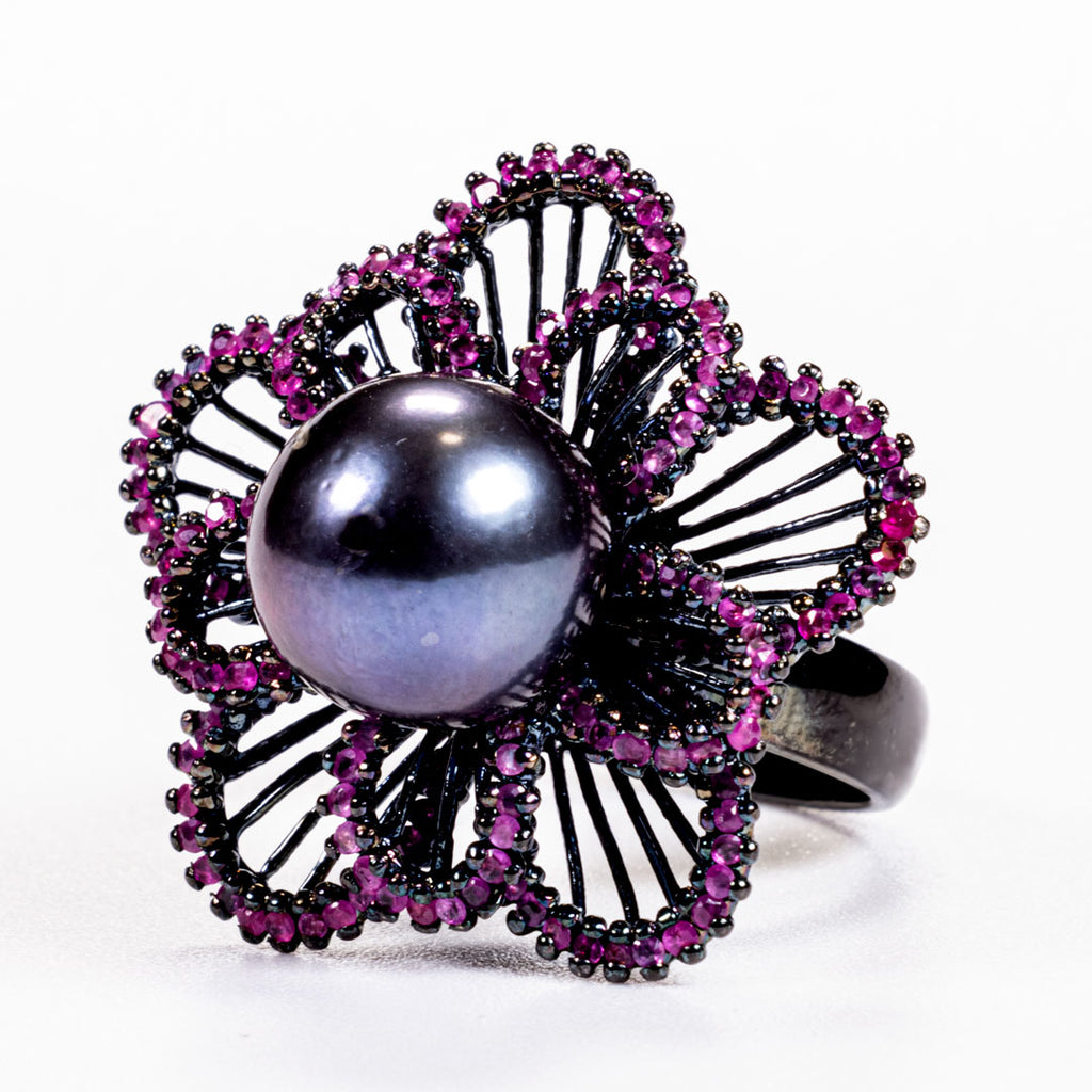 Black Pearl with Ruby Ring