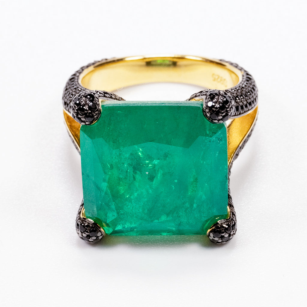 Cr. Emerald with Onyx Princess Cut Ring