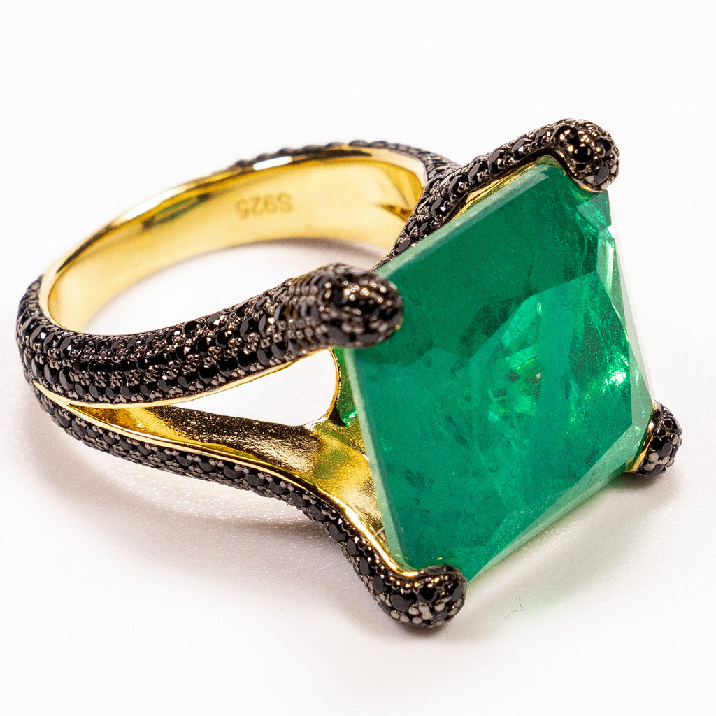 Cr. Emerald with Onyx Princess Cut Ring