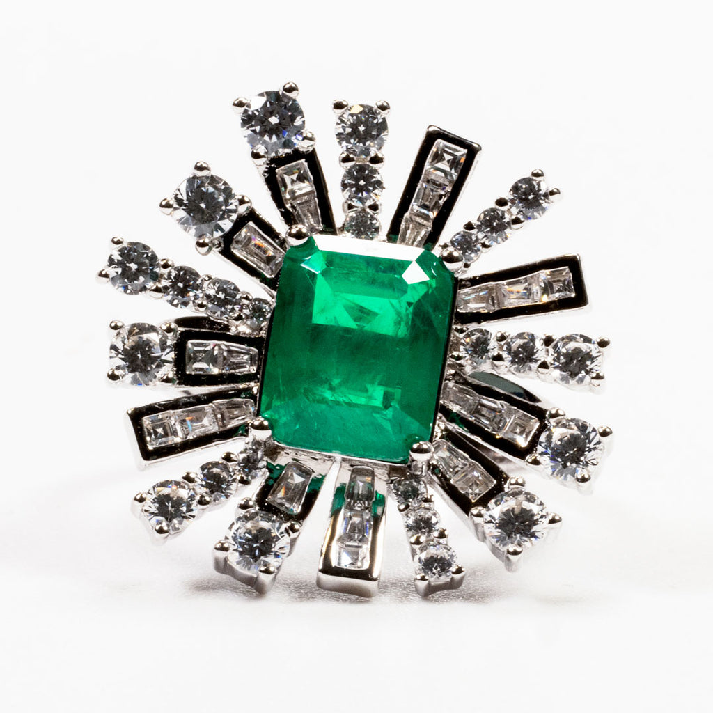 Cr. Emerald with White Zirconia Emerald Cut Ring