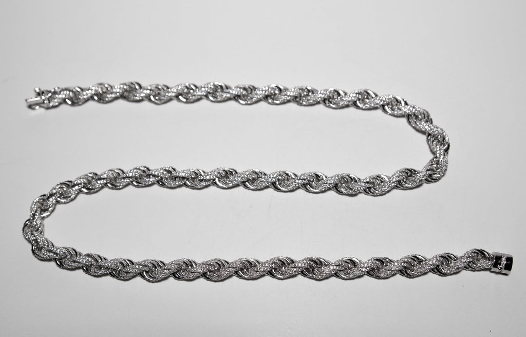 Iced Rope Necklace - White Gold Plated and cubic zirconia 6mm in Sterling Silver and Rhodium