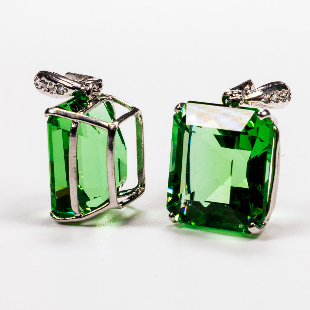 Cr. Emerald with White Zirconia Emerald Cut Earring