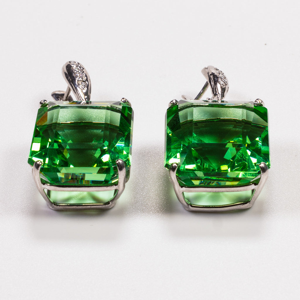 Cr. Emerald with White Zirconia Emerald Cut Earring