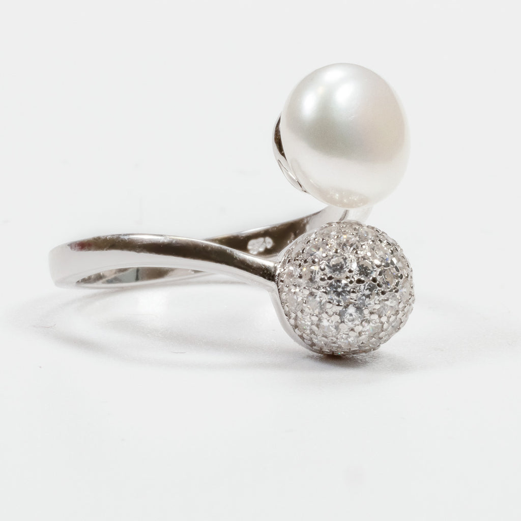 Genuine Pearl with White Zirconia Ring