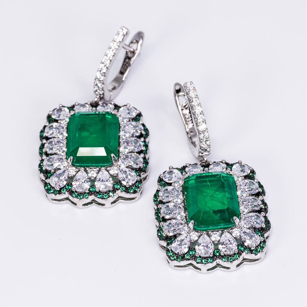 Handcrafted Earring Emerald Stone with White CZ and pure Sterling Silver 925 ring. This handmade earring by Mulu Jewelry would be a special gift for an anniversary, birthday or a memorable moment, especially for May's baby.