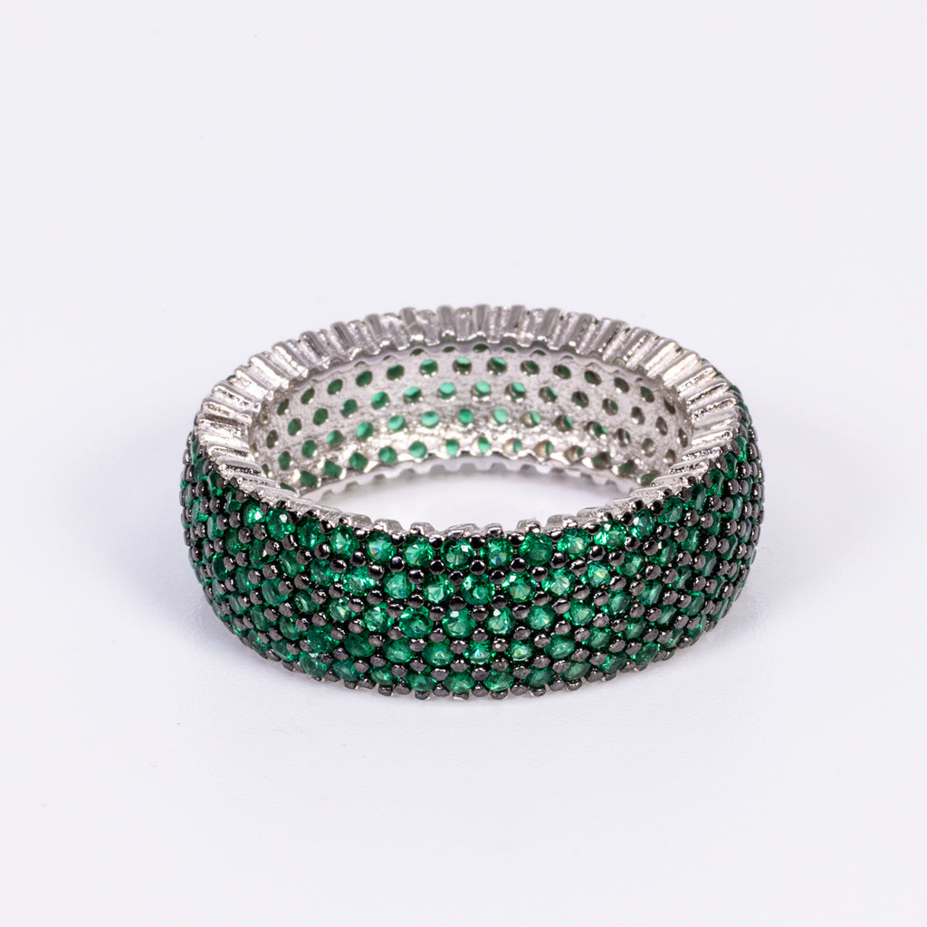 Emerald Eternity Band in Sterling Silver and Rhodium
