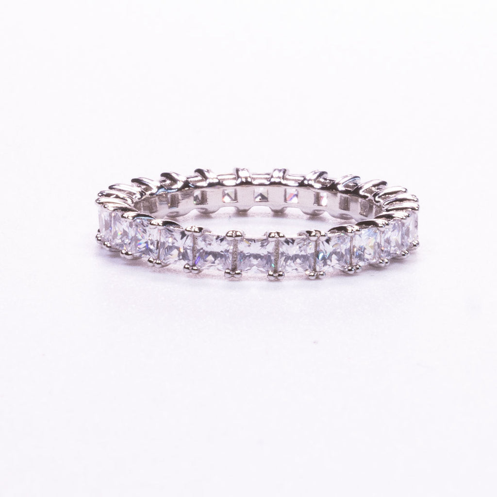 White Zircon With Baguette Band Ring