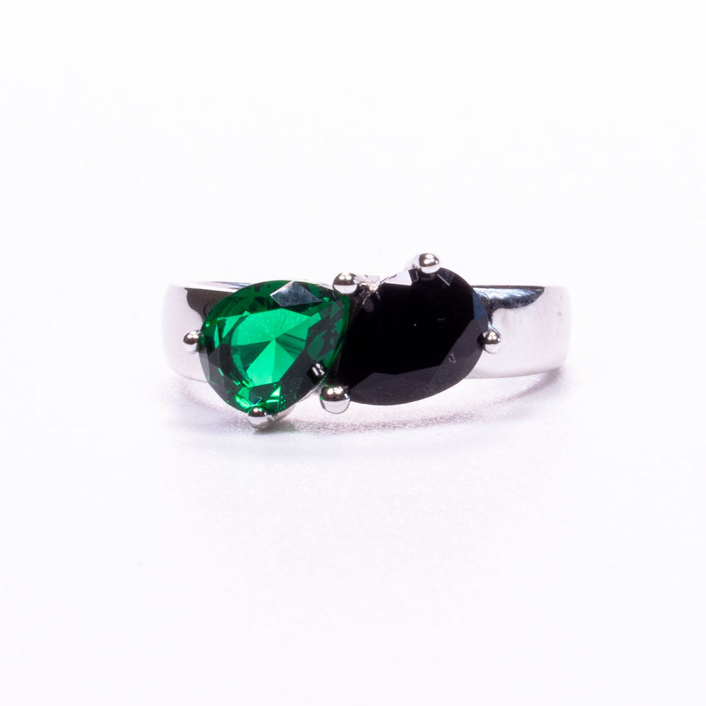 Emerald With Onyx 2 Pear Cut Ring