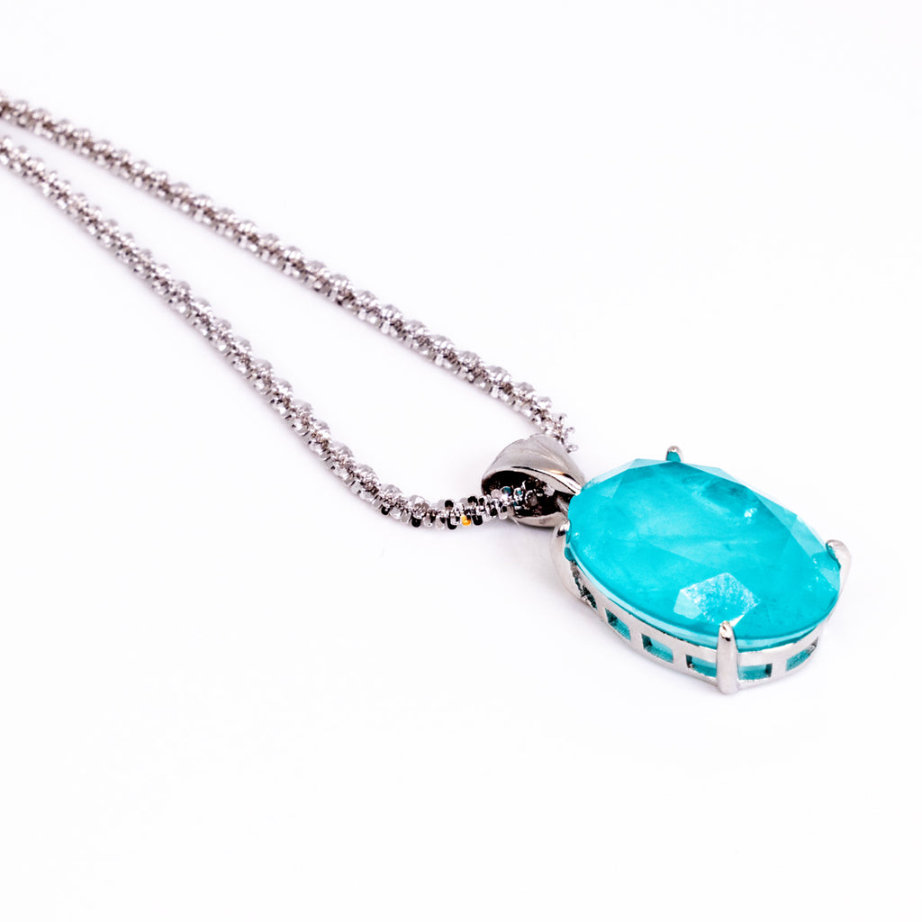 Paraiba Oval Pendant in Sterling Silver and Rhodium