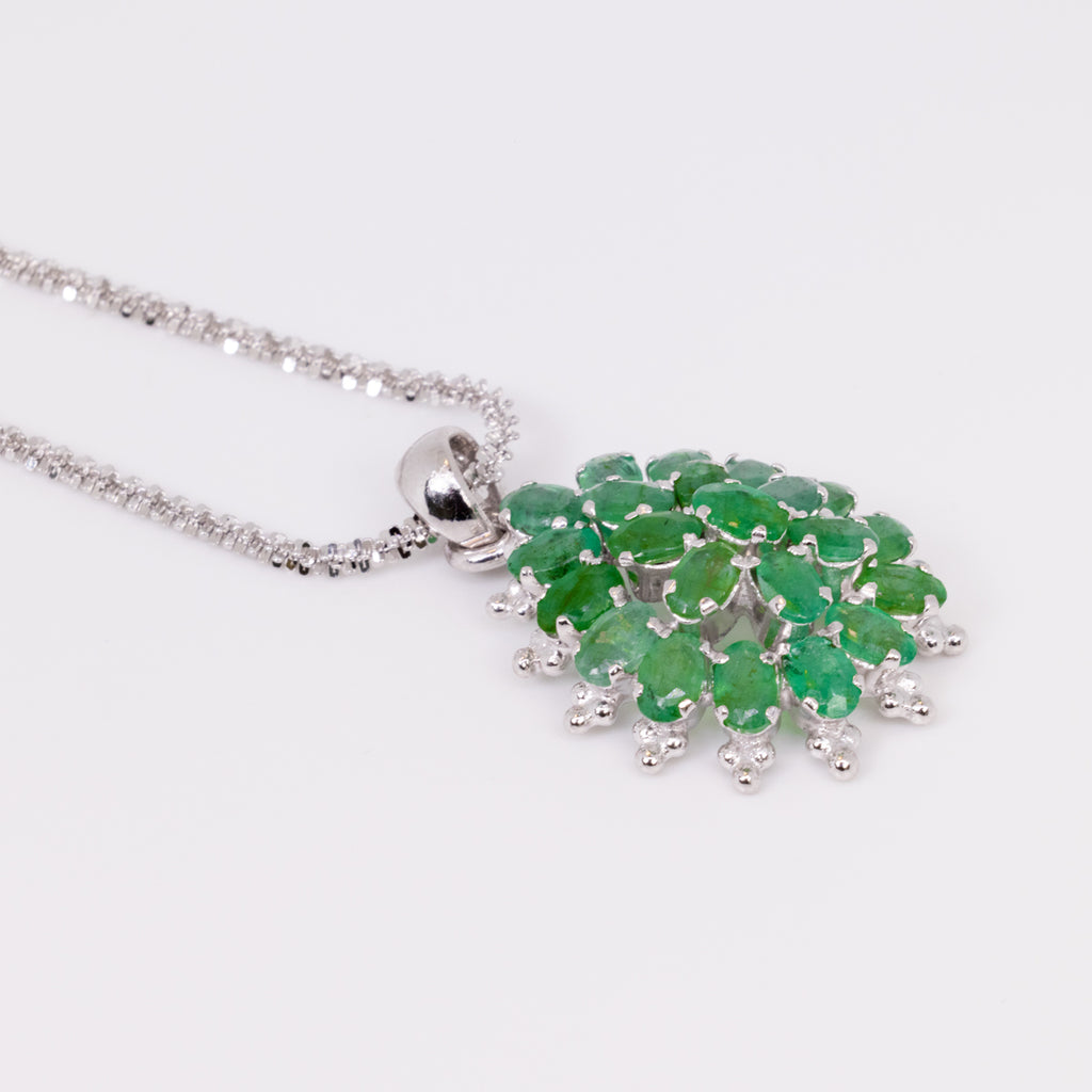 Multi Oval Emerald Pendant in Sterling Silver and Rhodium