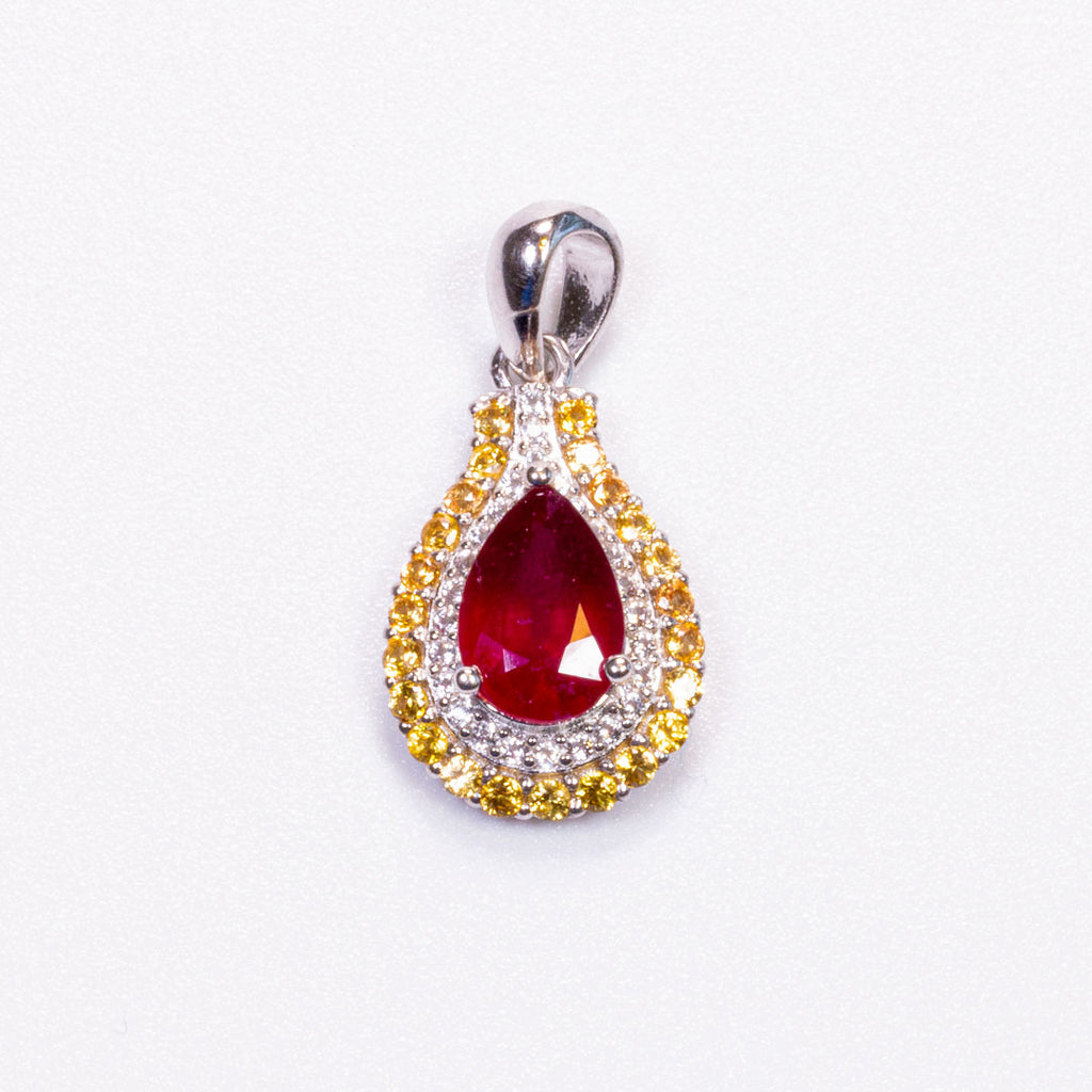 Ruby With White Zircon Pear Cut Pendant